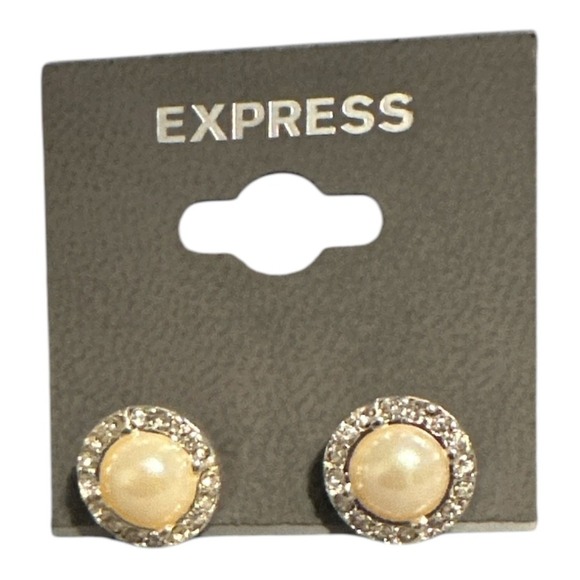 Express Pearl Rhinestone Button Earrings - Picture 1 of 3